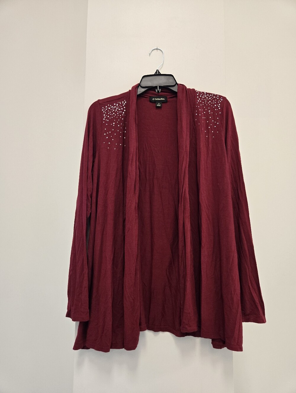 G Collection Women's Burgundy Open-Front Cardigan with Shoulder Stud Accents